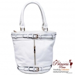 Designer Inspired Faux Leather Handbag w/ Zipper Accent in front and Small Buckles